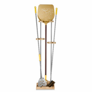 Supporto universale 3 posti in acciaio inox e legno, completo di poggia pale in legno