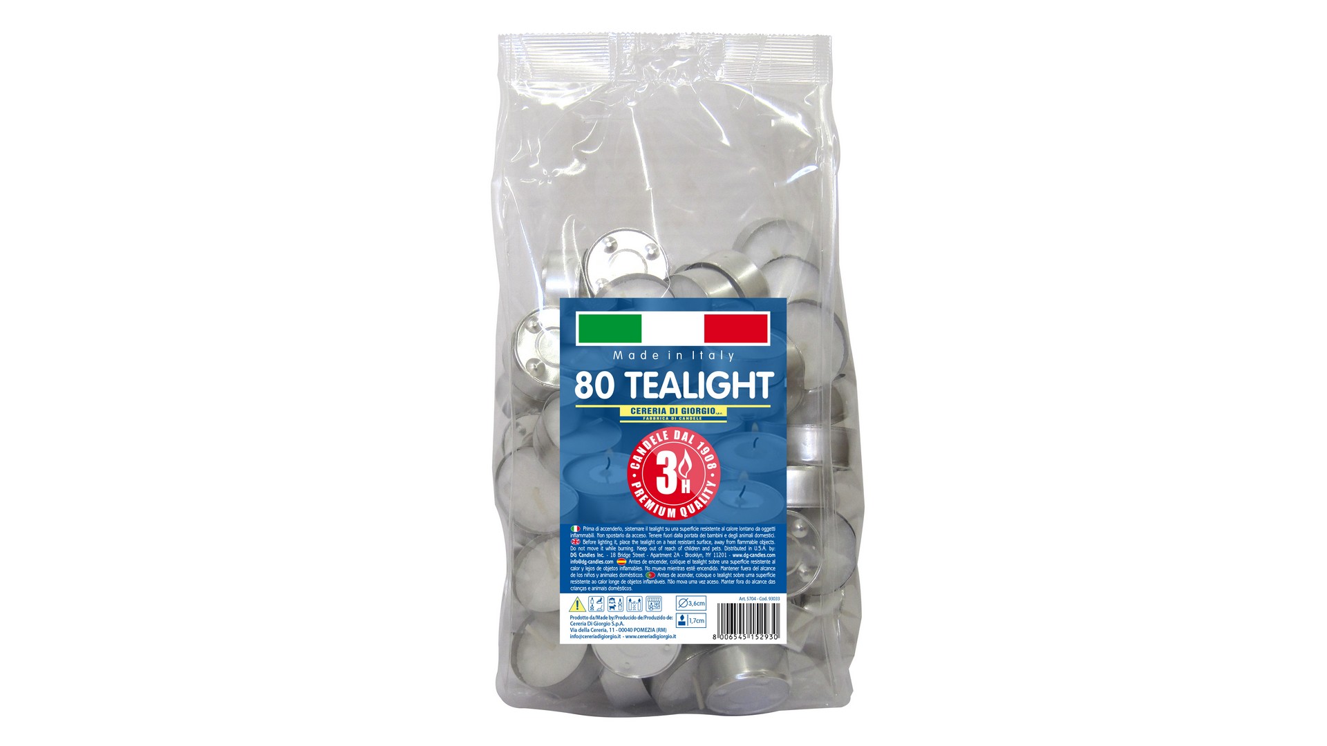 Confezione da 80 tealight, durata 5 ore ciascuna