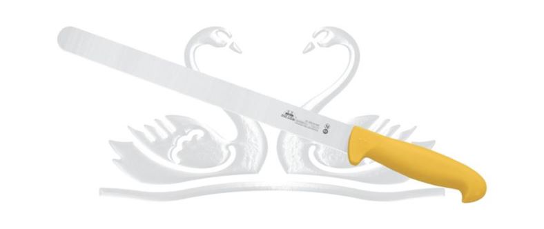 Coltello da prosciutto con lama in acciaio al nitrogeno e manico giallo, lunghezza lama 30cm