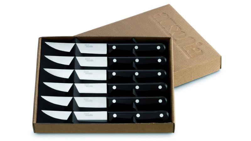 Confezione di 6 coltelli eleganti da bistecca, con manico nero rivettato