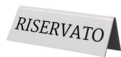 Targhetta segnatavolo in plastica bianca con scritta RISERVATO
