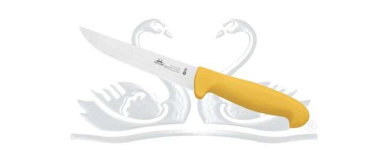 Coltello scannare con lama in acciaio al nitrogeno e manico giallo, lunghezza lama 16cm