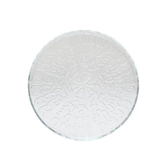 Piatto pizza in vetro con scritte in rilievo, diametro 33cm