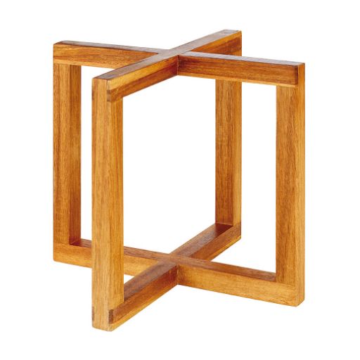 Stand in light or dark acacia, measures 20x20cm, height 17.5cm