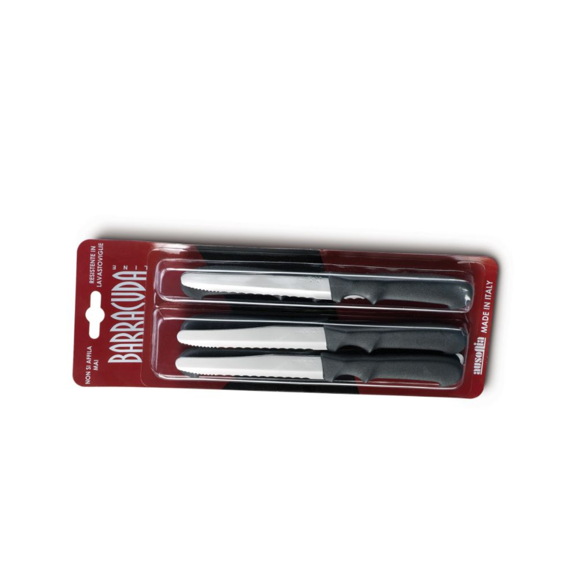 Confezione di 6 coltelli da bistecca, con manico nero, a punta arrotondata, lunghezza lama 11cm